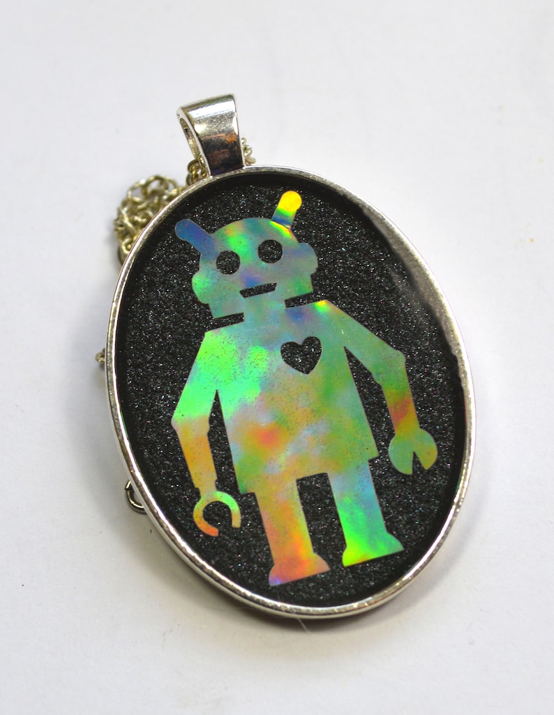 Holo Holographic Robot Android Silhouette Pendant