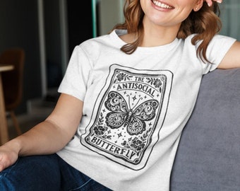 Tarot Card Camisa divertida camiseta antisocial mariposa amigo regalo camisa camiseta mariposa regalo para su camisa hogareña camisa acogedora regalo