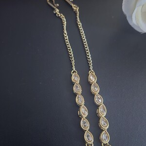 Ear Accessory With Chain Silver Plated CZ Ear Chains,pear Cut Crystal Ear Cuffs,elegant Indian ...