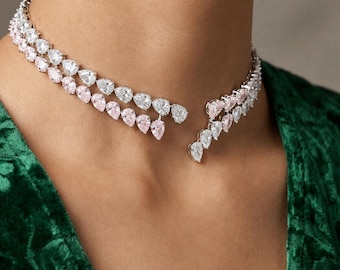 Designer Pink Silver Diamond Jewelry Set,CZ Jewelry,American Diamond Necklace Set,Indian Cocktail Jewelry,Pakistani jewelry,Pink Diamond set
