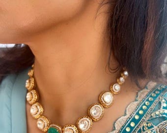 Uncut Polki Necklace Set,Mint Green Jewelry,Antique Gold Set,Pakistani Bridal Jewelry,Indian Wedding Jewelry,Kundan Jewelry Set,Premium Set