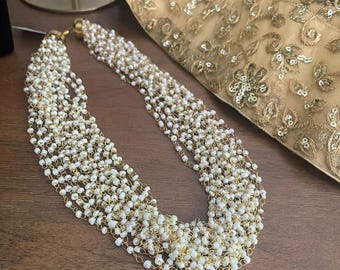 Multi-Strand Pearl Beaded Necklace Gold Plated Jewelry,Layered Pearl Necklace,Handmade Indian Jewelry, Multilayered Pearl Necklace,Elegant