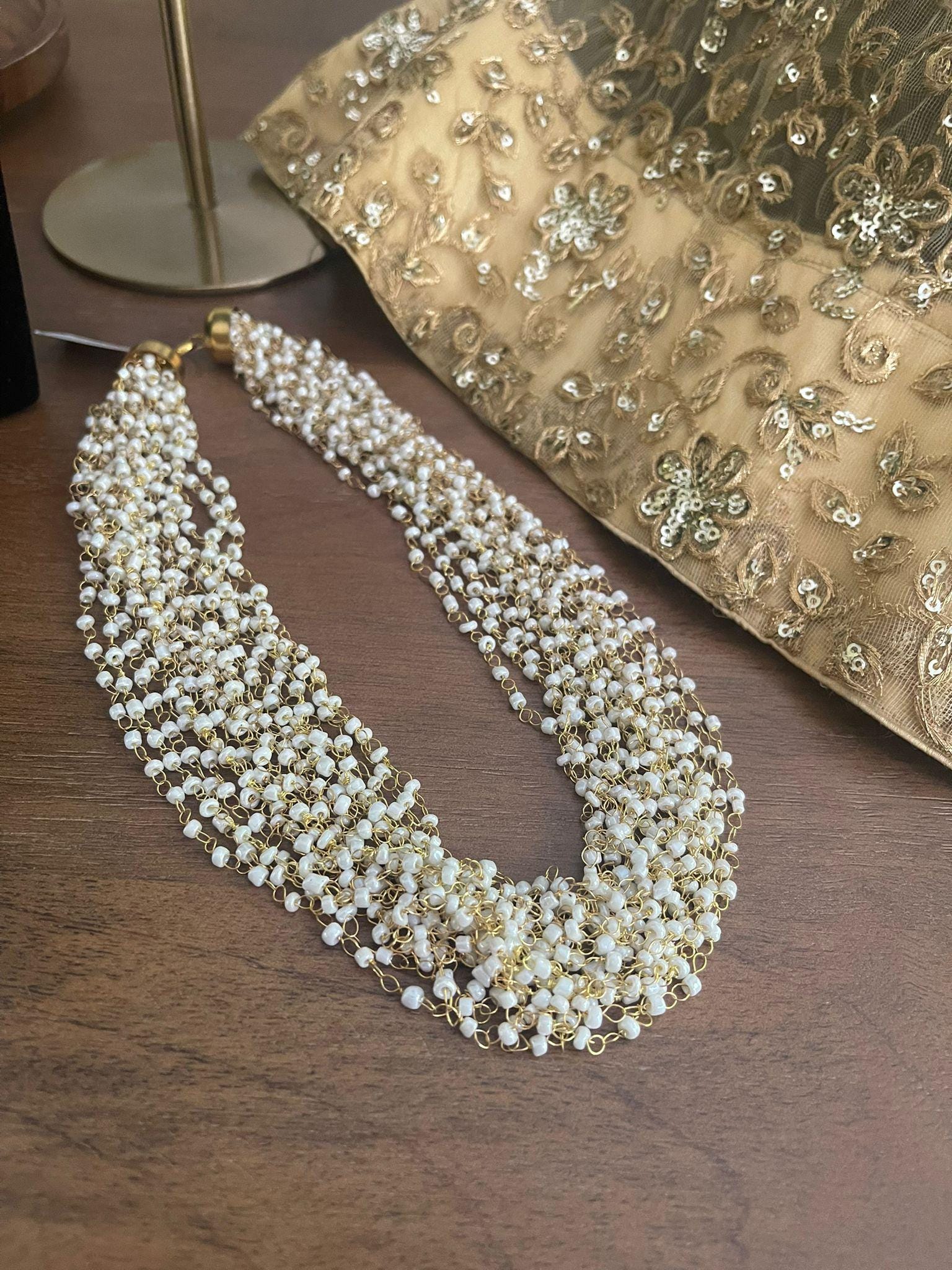 I Jewels 3 Layer Kundan & Pearl Necklace Set For Women | Floral Beaded Designer Jewelry With Earrings - View #13