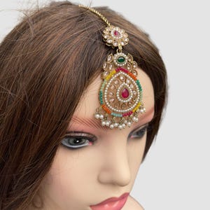 Polki Tika,Tika,Hair Jewelry,Gold Plated,Multicolored Tika,Wedding ,Bridal Tika,Bridesmaid Jewelry,Designer Tika,Maang Tika,Pakistani bridal