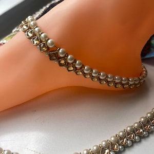 Antique gold Anklets,Ankle Jewelry,Anklets,Pair of Anklets,Payal,Traditional polki Anklet,Gold Payal,Indian Anklet,Asian Anklet,pearl anklet