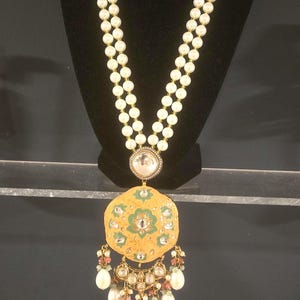 long Meenakari Necklace/Jaipur Long Necklace/Pendant Style Necklace/yellow Meenakari/Pearl String/Pakistani Jewelry/Wedding Necklace/Mala