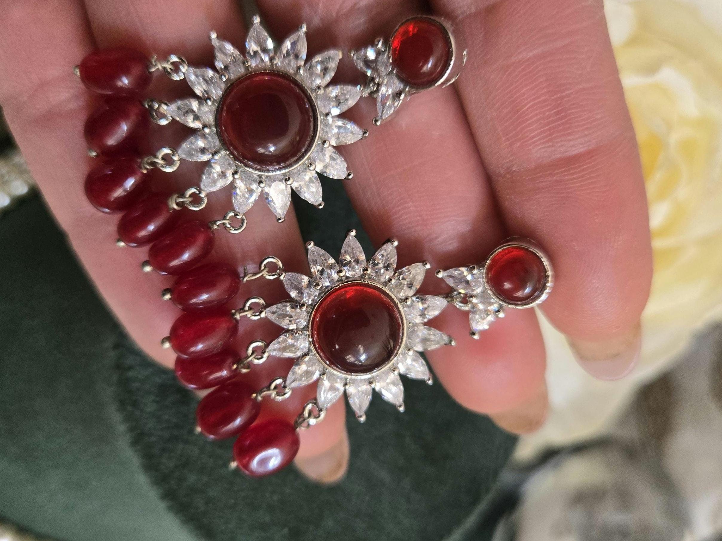 Pearl Strings Diamond Ruby Set With Tika/delicate Tika Necklace Set ...