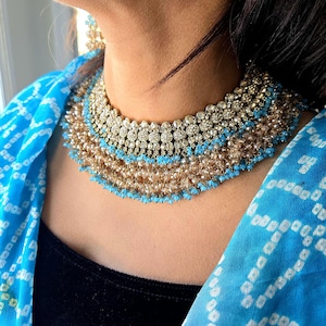 Feroza beads Polki Jewelry Set,Antique Gold Necklace Set,Mehndi Finish Necklace Set,Polki Jewelry Set,Pakistani Bridal Jewelry Set,Tika Set