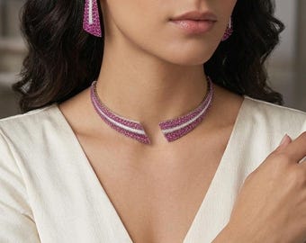 Victorian Diamond Choker Set With Ruby,Ruby Diamond Necklace Set,Hasli,Designer Choker Set,CZ Set,American Diamond Necklace Set,Designer Set