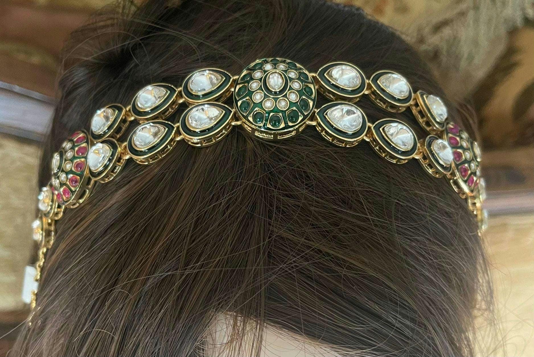 Meenakari Kundan Goldplated Mathapatti/ Hair Accessories/ Head