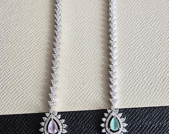 Silver small  Diamond Tika/CZ Head Tika/Forehead Jewelry/Bridal Jewelry/Maang Tika/Matha Jewelry/Mint Green Tika,Pink Tika,Small tikas,Tikka