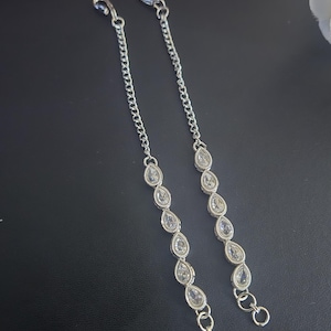 Ear Accessory With Chain Silver Plated CZ Ear Chains,pear Cut Crystal Ear Cuffs,elegant Indian ...