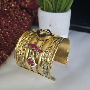 Ruby  Bracelet/Ruby Stones Bracelet/Openable Bracelet/Adjustable Bracelet/Statement Bracelet/Designer Bracelet/Gold Bracelet/Broad Bracelet
