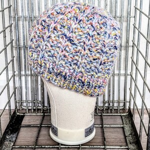 Hand Knit Chunky Beanie Hat Multicolor Ready to Ship Unisex Adult Winter Hat image 4