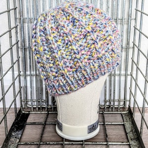 Hand Knit Chunky Beanie Hat Multicolor Ready to Ship Unisex Adult Winter Hat image 5