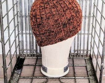 Hand Knit Scrap Yarn Wool Beanie Winter Hat Skull Cap Unisex Ready to Ship OOAK