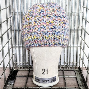 Hand Knit Chunky Beanie Hat Multicolor Ready to Ship Unisex Adult Winter Hat image 2