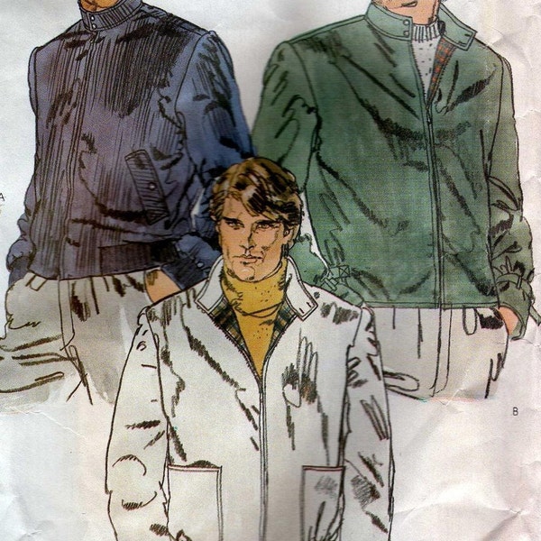 1980s Mens Jacket Pattern Vogue 7923 Members Only Style Lined Jacket Mens Vintage Sewing Pattern Chest 46