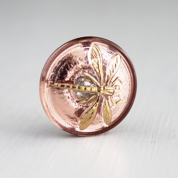 Coppery Pink Dragonfly 18mm Czech Glass Button