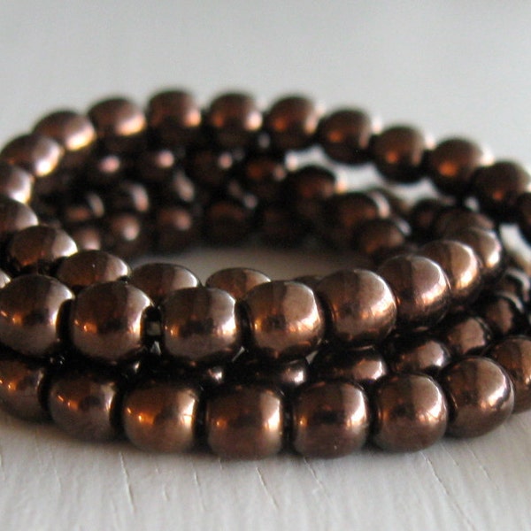 100 Dark Bronze 4mm Smooth Rounds - Czech Glass Beads