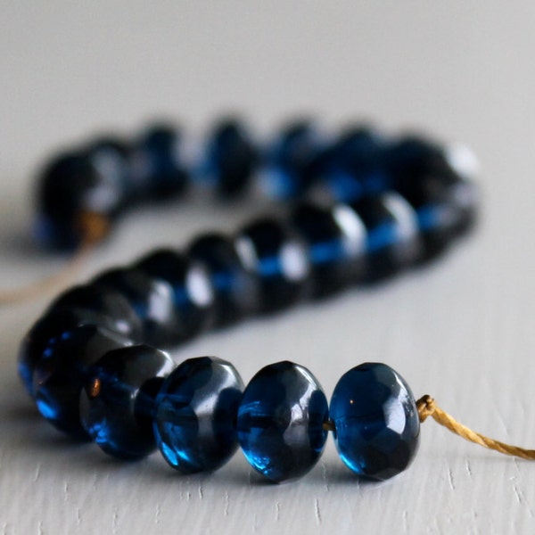 Czech Glass Beads - 25 Capri Blue Faceted Rondelles 6x8mm