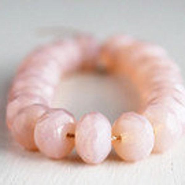 25 Milky Pale Pink Faceted Rondelles 6x8mm - Czech Glass Rondelles