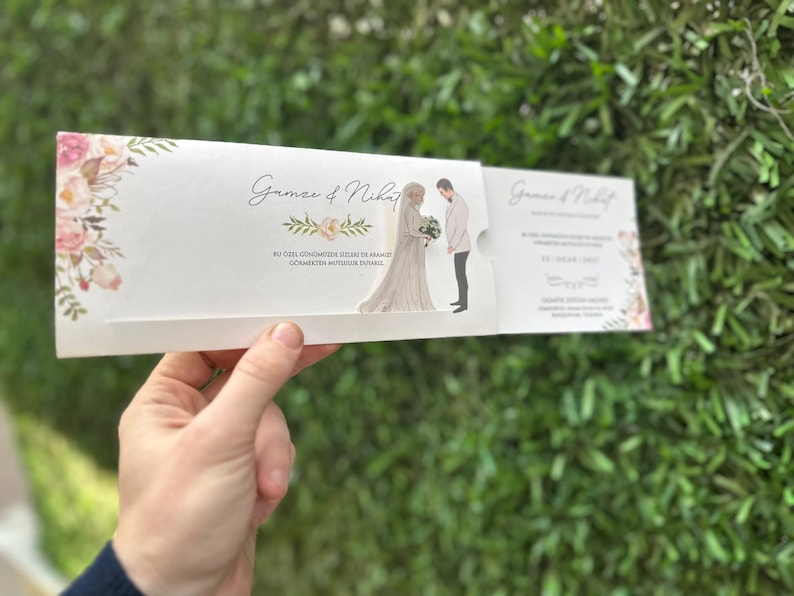Sliding Wedding Invitation: Floral Design and Bride & Groom ...