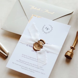 Beeindruckende individuelle Hochzeitseinladung mit Blattgolddekorationen und natürlichem Band, Einladung zur Hochzeit, Party Einladung, Geburtstagseinladung