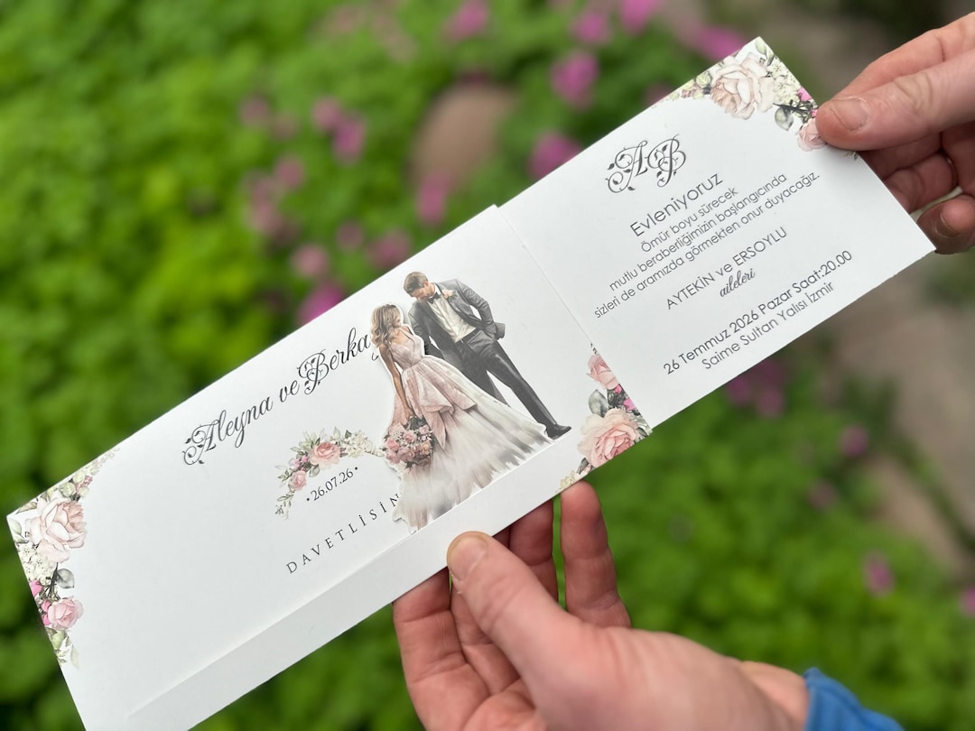 Floral Sliding Wedding Invitation: Bride & Groom, Minimalist Design - Etsy