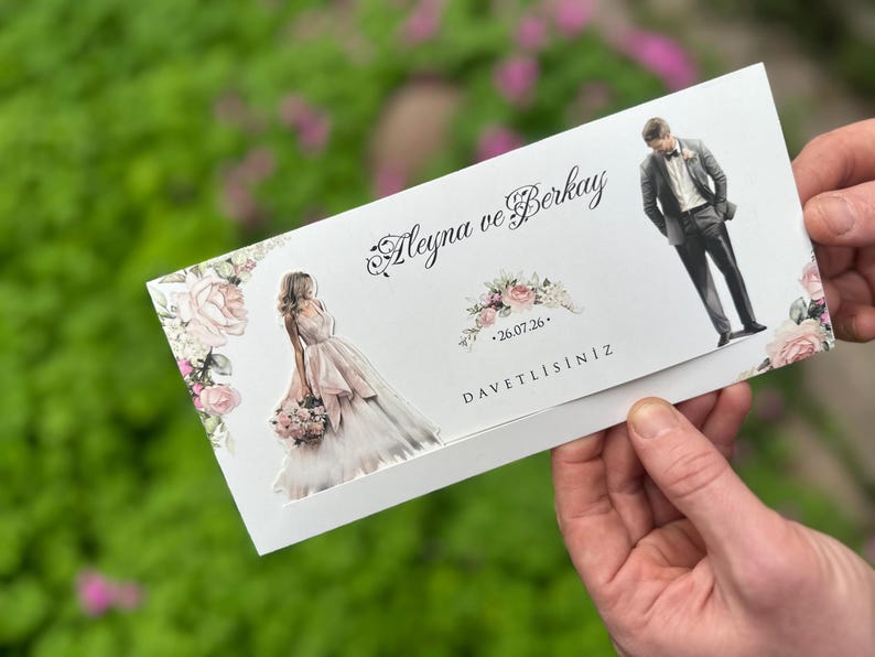 Floral Sliding Wedding Invitation: Bride & Groom, Minimalist Design - Etsy