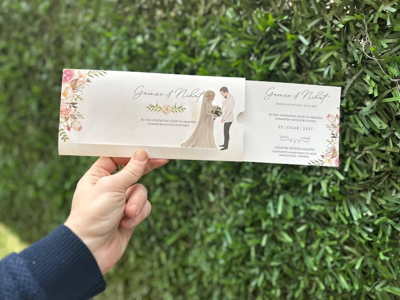 Sliding Wedding Invitation: Floral Design and Bride & Groom ...
