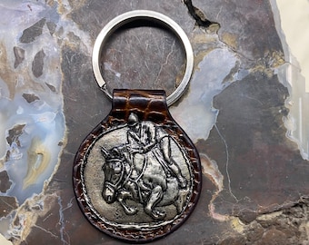 Hunter Jumper on Leather Key Fob. Free shipping