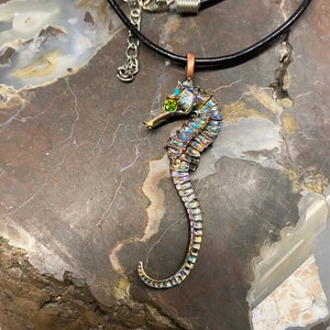 Seahorse Hand Painted Pewter Pendant on Chain or Leather Cord