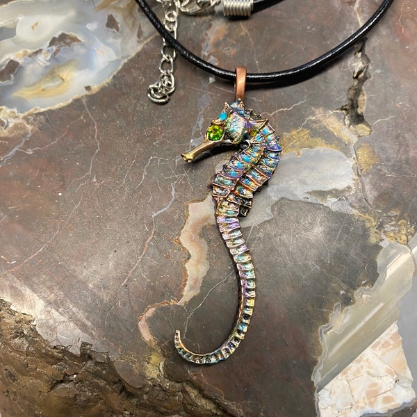 Seahorse Hand Painted Pewter Pendant on Chain or Leather Cord