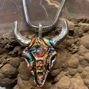 Steer Skull Hand Painted Pewter Pendant