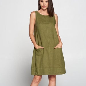 Linen Sleeveless Dress with Two Pockets