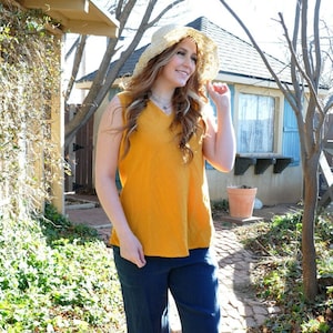 Linen Bias V neck Tank Top