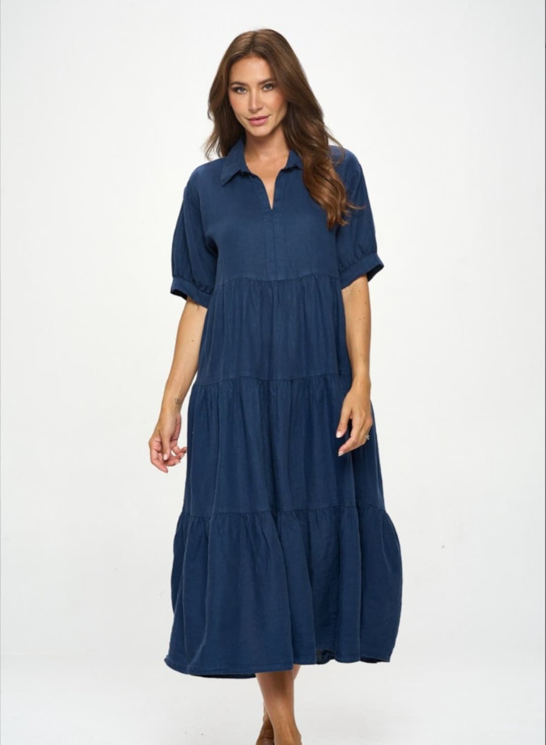 Tiered Collar Puff Sleeve Dress