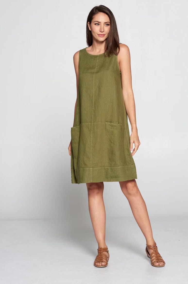 Linen Pockets Semi-Sheer Long Sleeve Dress