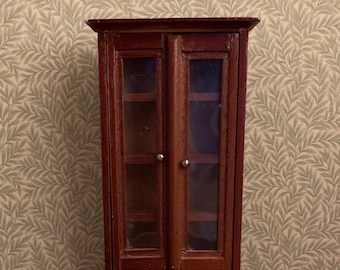 Vintage Walnut Dollhouse Cabinet with Doors that Open. 1:12th Scale Cabinet For Dollhouse Dolls AS IS