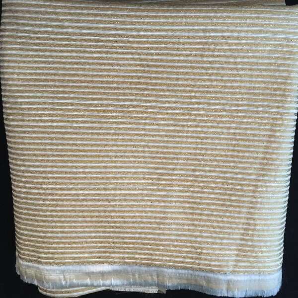 New Old Stock White and Gold Metallic Fabric Stunning Unknown Blend Doll Costume Pillow Making Fabric Remnant