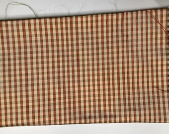 Vibrant 100% Silk Checked Gingham Fabric 18" x 21" Rust Olive Check