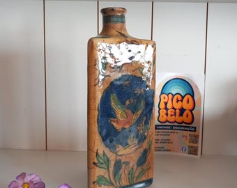 1800s Antique Persian Bottle Vase, Pottery, Handmade, Handpainted