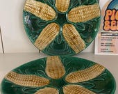 Pair of vintage corn plates, Green Portuguese Majolica