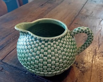 Bordallo Pinheiro ceramic jug, Pitcher, Creamer, Green, Made in Portugal, Vintage