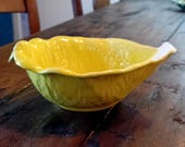 Vintage Secla bowl, Made in Portugal, Yellow cabbage, Majolica, Barbotine