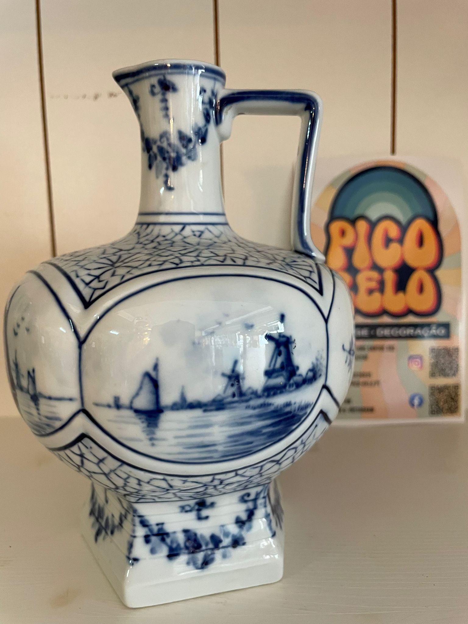 Antique Blue & White Porcelain, Delft, Holland, Netherlands, Decanter, Jug, Pitcher