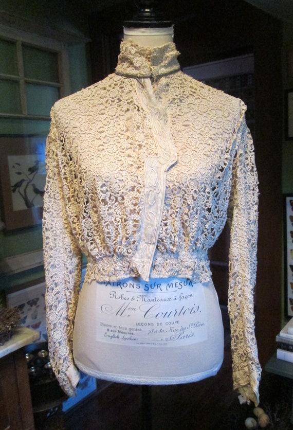 Antique Authentic Edwardian Victorian Lace Blouse