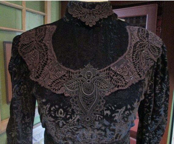 Vintage Handmade Black Burnout Velvet Gown - Gothi