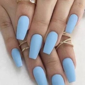 pastel blue press on nails - matte blue press on nails - spring nails